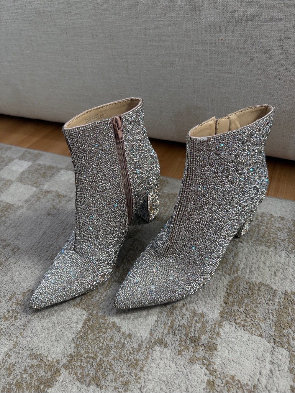 Betsey Johnson Silver Crystal Pointed Toe Ankle Boots
